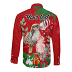 personalised-kookaburra-lover-long-sleeve-button-shirt-australia-merry-christmas-aboriginal-red-style