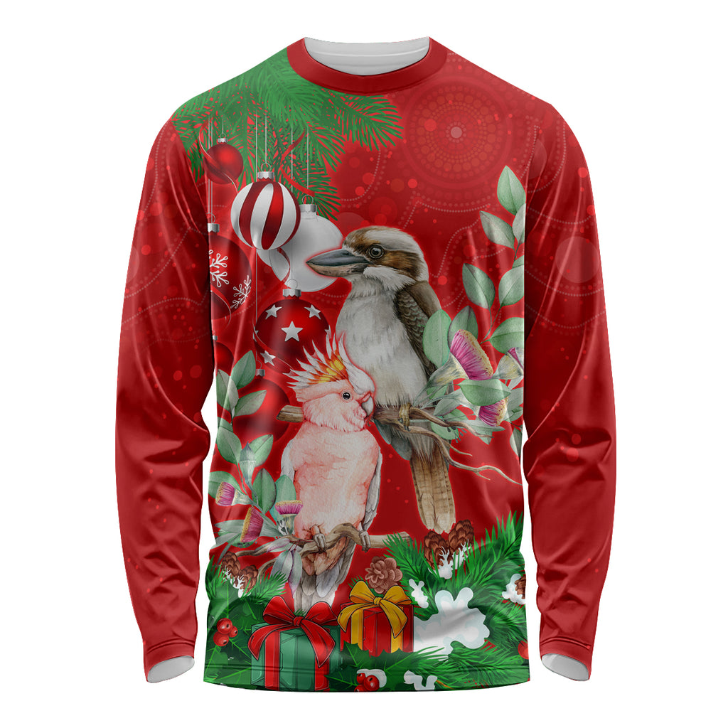 personalised-kookaburra-lover-long-sleeve-shirt-australia-merry-christmas-aboriginal-red-style