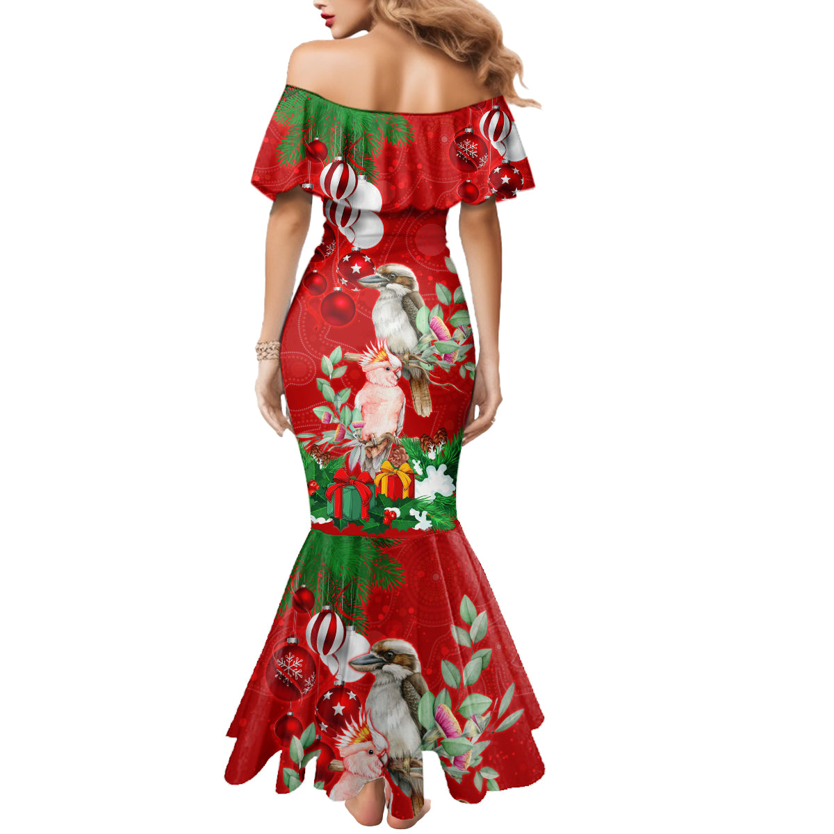 personalised-kookaburra-lover-mermaid-dress-australia-merry-christmas-aboriginal-red-style