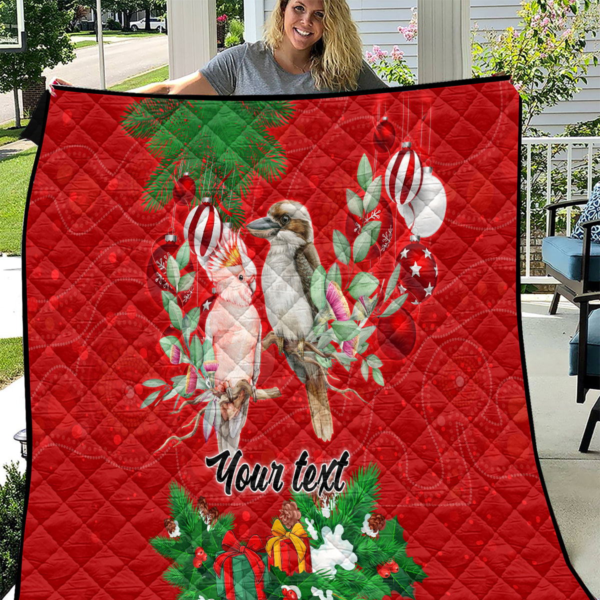 personalised-kookaburra-lover-quilt-australia-merry-christmas-aboriginal-red-style