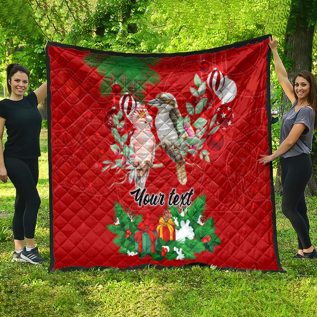 personalised-kookaburra-lover-quilt-australia-merry-christmas-aboriginal-red-style