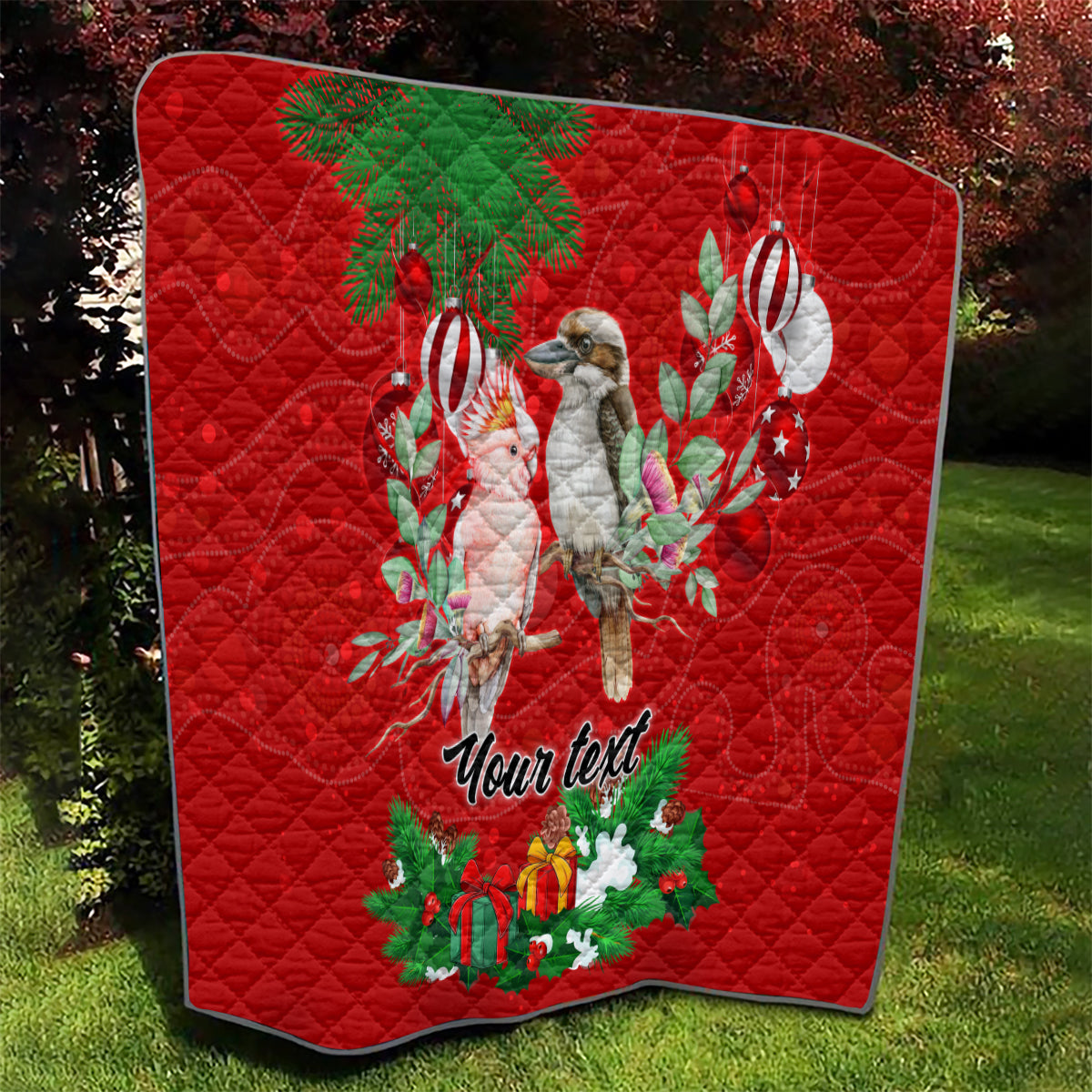 personalised-kookaburra-lover-quilt-australia-merry-christmas-aboriginal-red-style