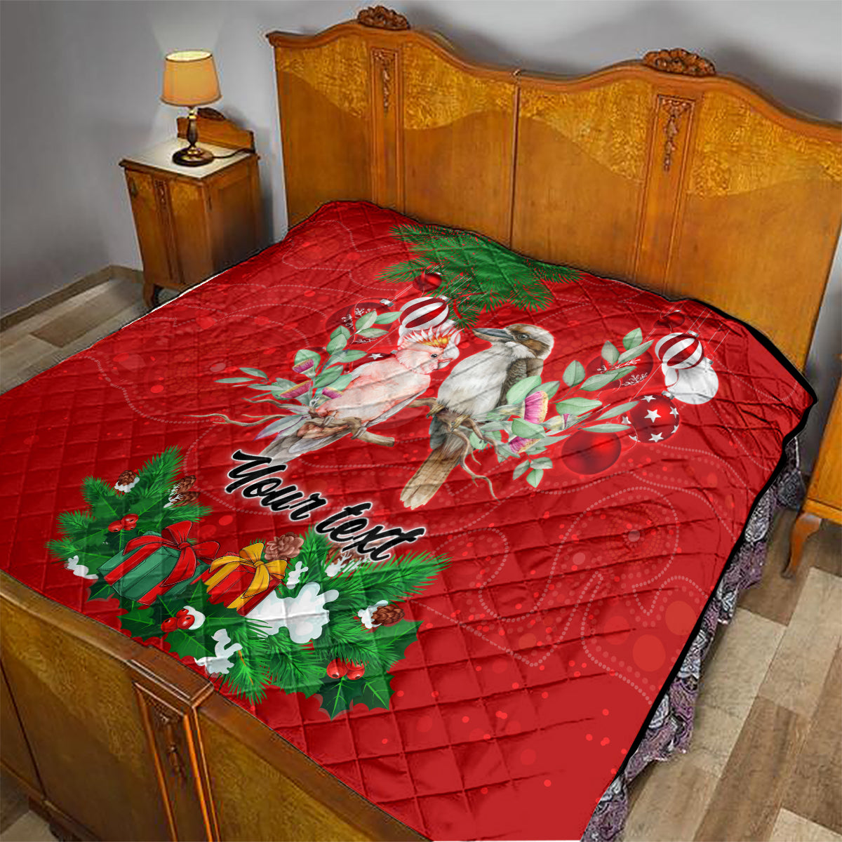 personalised-kookaburra-lover-quilt-australia-merry-christmas-aboriginal-red-style