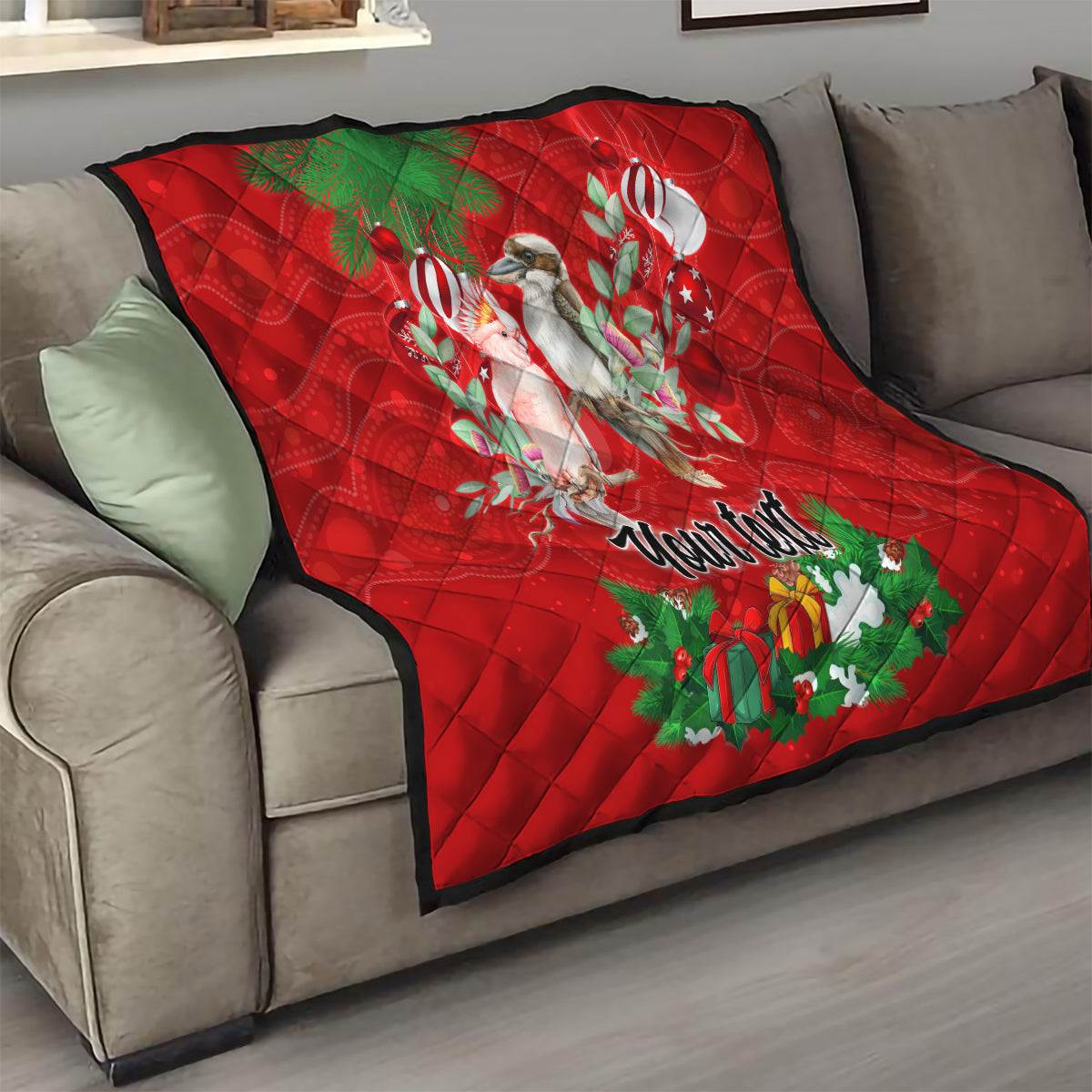 personalised-kookaburra-lover-quilt-australia-merry-christmas-aboriginal-red-style