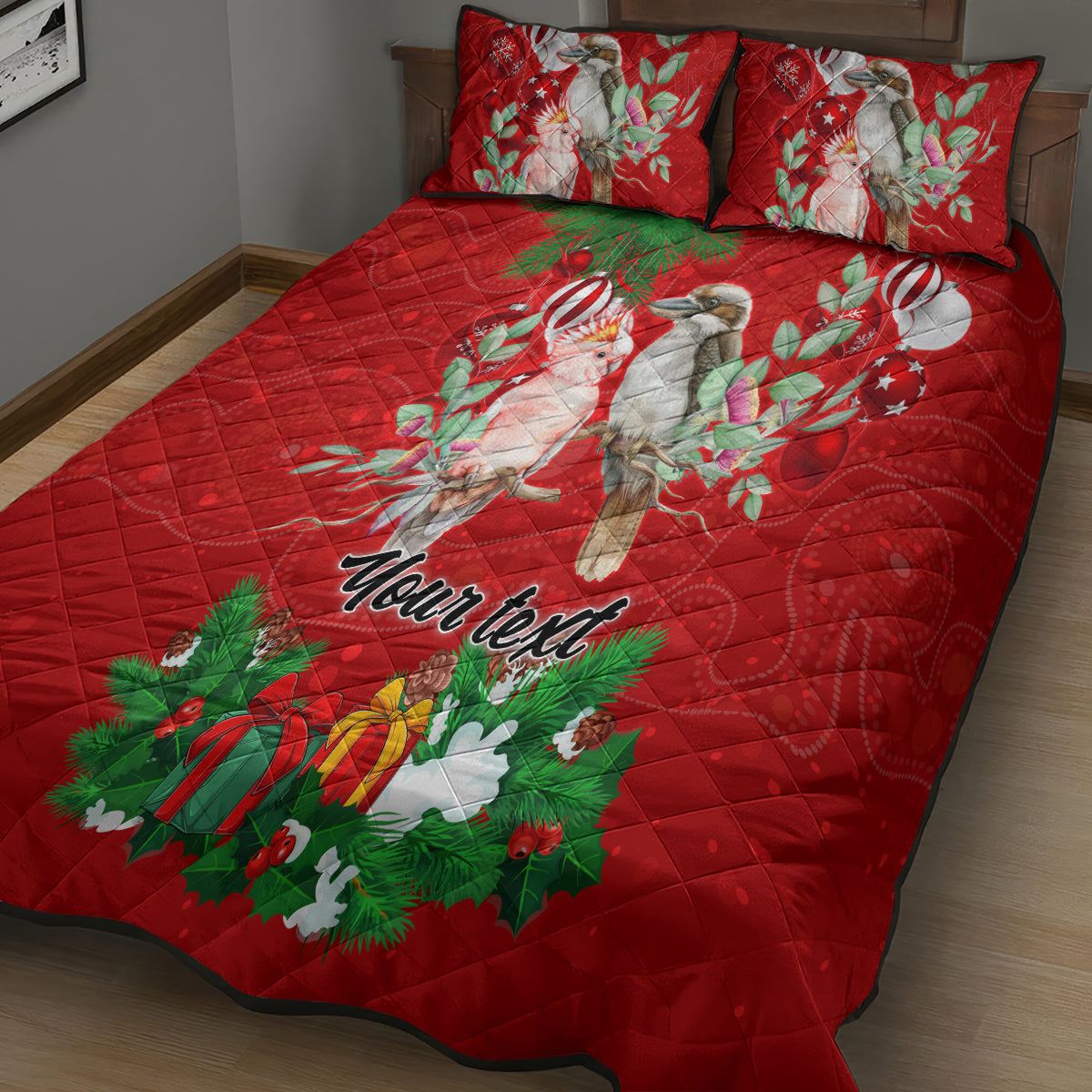 personalised-kookaburra-lover-quilt-bed-set-australia-merry-christmas-aboriginal-red-style