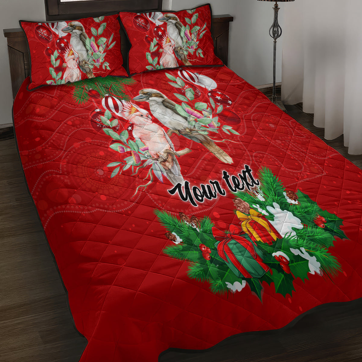 personalised-kookaburra-lover-quilt-bed-set-australia-merry-christmas-aboriginal-red-style
