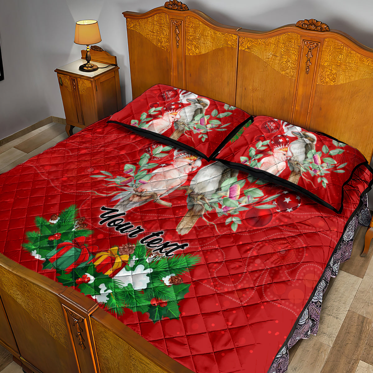 personalised-kookaburra-lover-quilt-bed-set-australia-merry-christmas-aboriginal-red-style