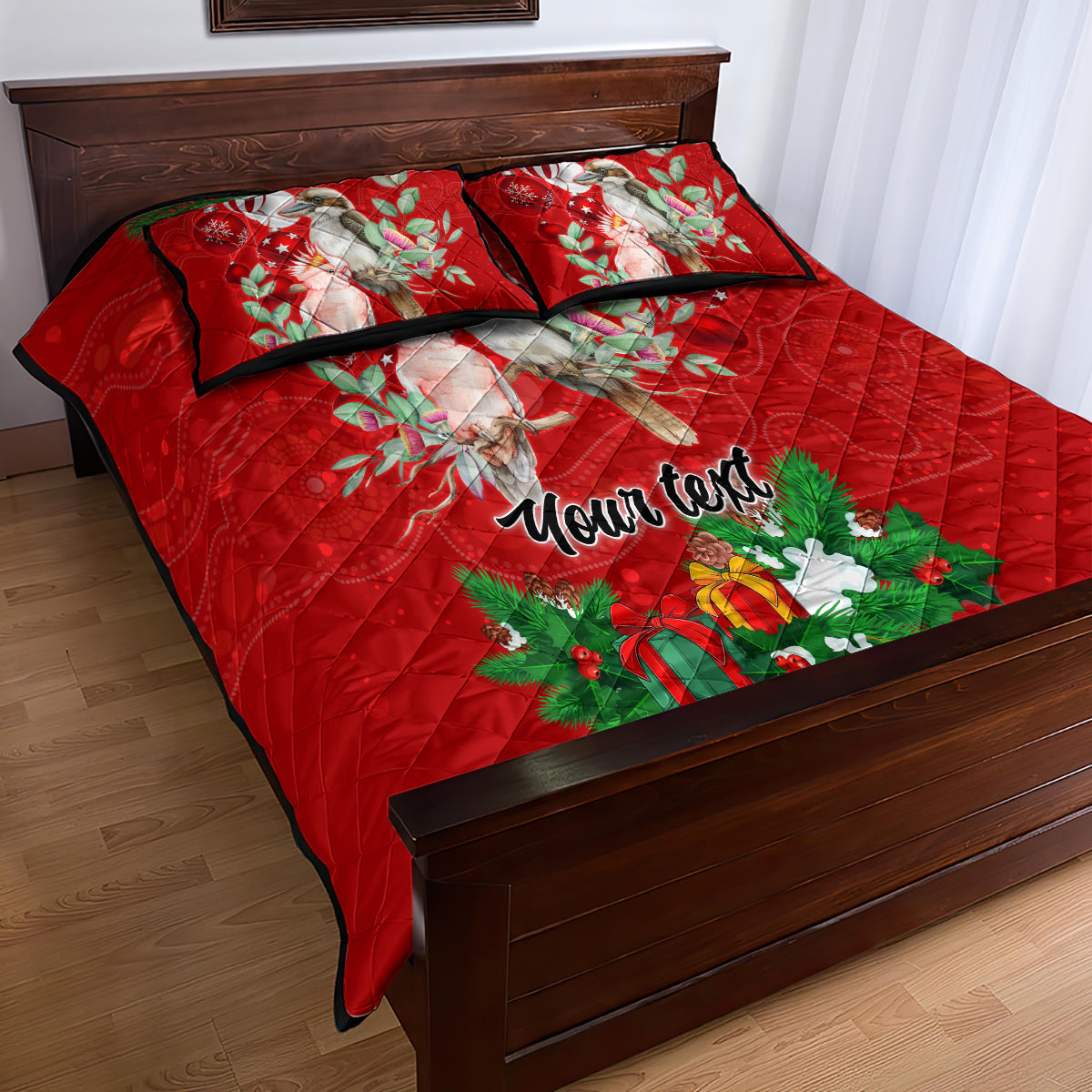 personalised-kookaburra-lover-quilt-bed-set-australia-merry-christmas-aboriginal-red-style