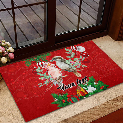 personalised-kookaburra-lover-rubber-doormat-australia-merry-christmas-aboriginal-red-style