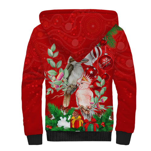 personalised-kookaburra-lover-sherpa-hoodie-australia-merry-christmas-aboriginal-red-style