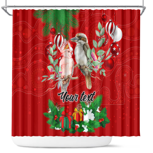 personalised-kookaburra-lover-shower-curtain-australia-merry-christmas-aboriginal-red-style