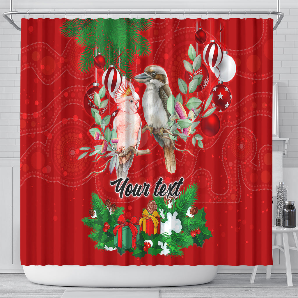 personalised-kookaburra-lover-shower-curtain-australia-merry-christmas-aboriginal-red-style