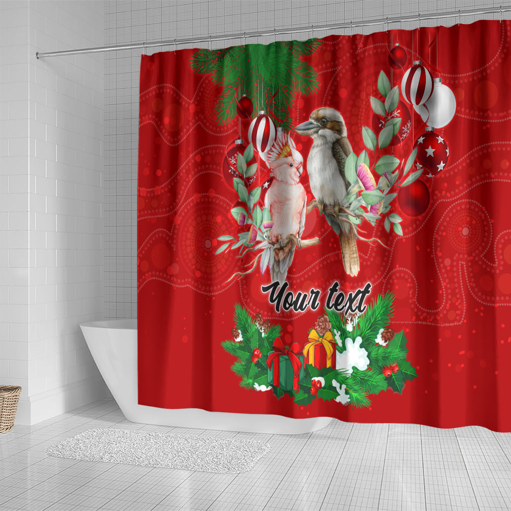 personalised-kookaburra-lover-shower-curtain-australia-merry-christmas-aboriginal-red-style
