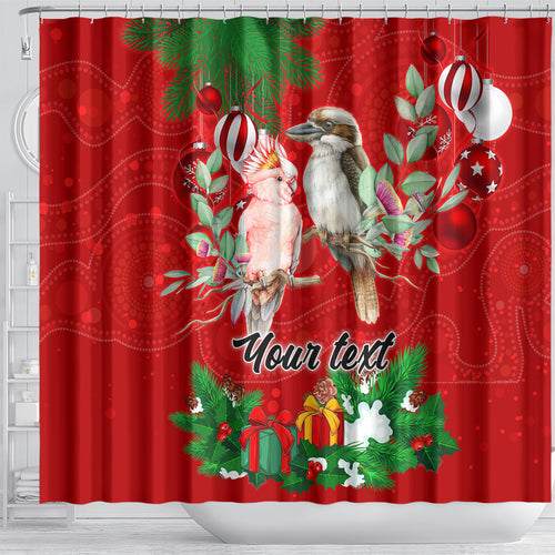 personalised-kookaburra-lover-shower-curtain-australia-merry-christmas-aboriginal-red-style