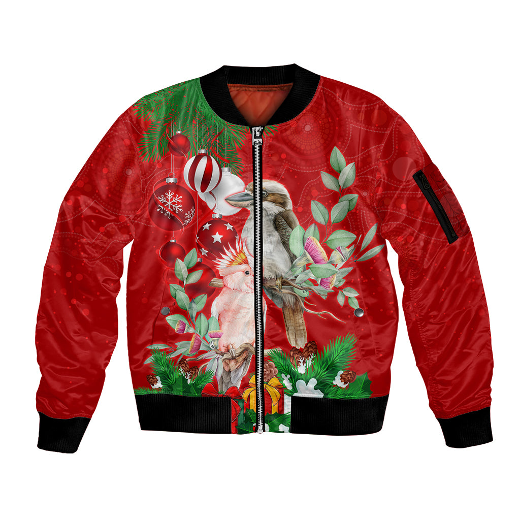 personalised-kookaburra-lover-sleeve-zip-bomber-jacket-australia-merry-christmas-aboriginal-red-style