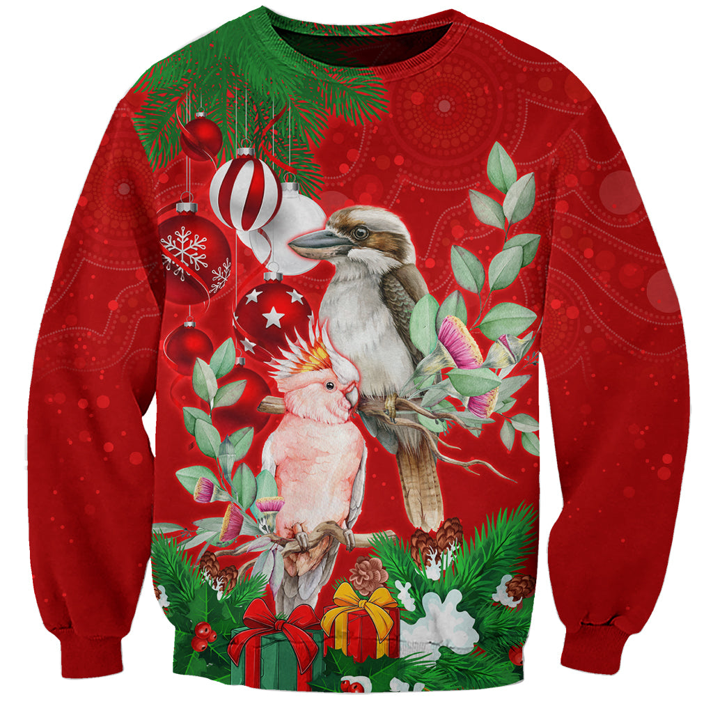 personalised-kookaburra-lover-sweatshirt-australia-merry-christmas-aboriginal-red-style