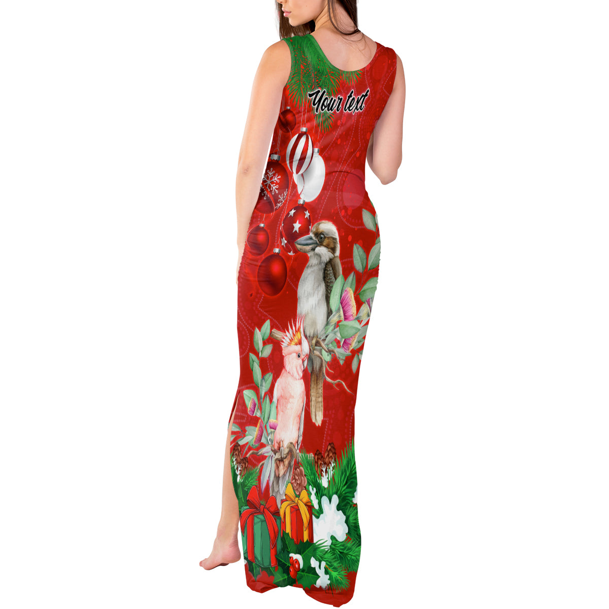 personalised-kookaburra-lover-tank-maxi-dress-australia-merry-christmas-aboriginal-red-style