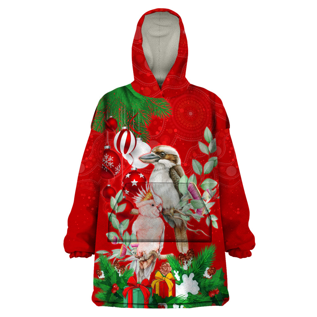 personalised-kookaburra-lover-wearable-blanket-hoodie-australia-merry-christmas-aboriginal-red-style