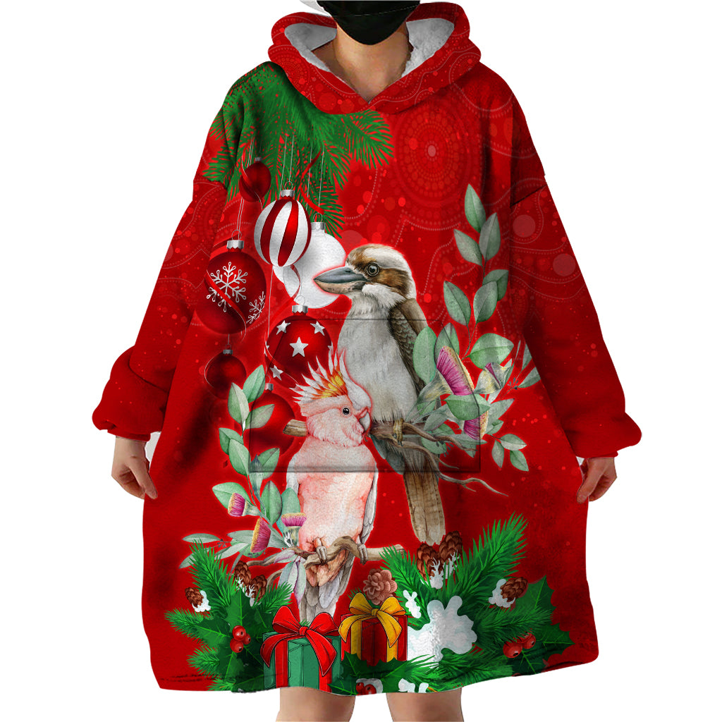 personalised-kookaburra-lover-wearable-blanket-hoodie-australia-merry-christmas-aboriginal-red-style