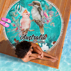 kookaburra-and-cockatoo-beach-blanket-australia-merry-christmas-aboriginal-teal-style
