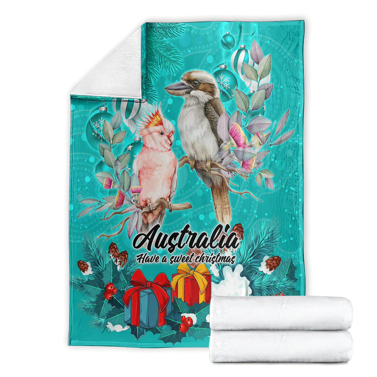 kookaburra-and-cockatoo-blanket-australia-merry-christmas-aboriginal-teal-style