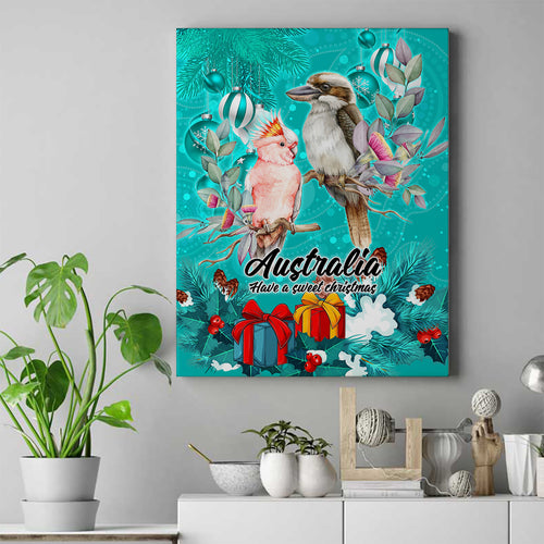 kookaburra-and-cockatoo-canvas-wall-art-australia-merry-christmas-aboriginal-teal-style