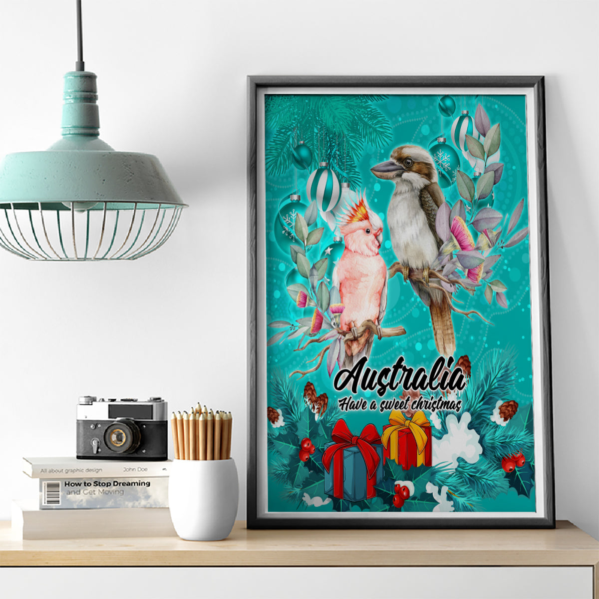 kookaburra-and-cockatoo-canvas-wall-art-australia-merry-christmas-aboriginal-teal-style