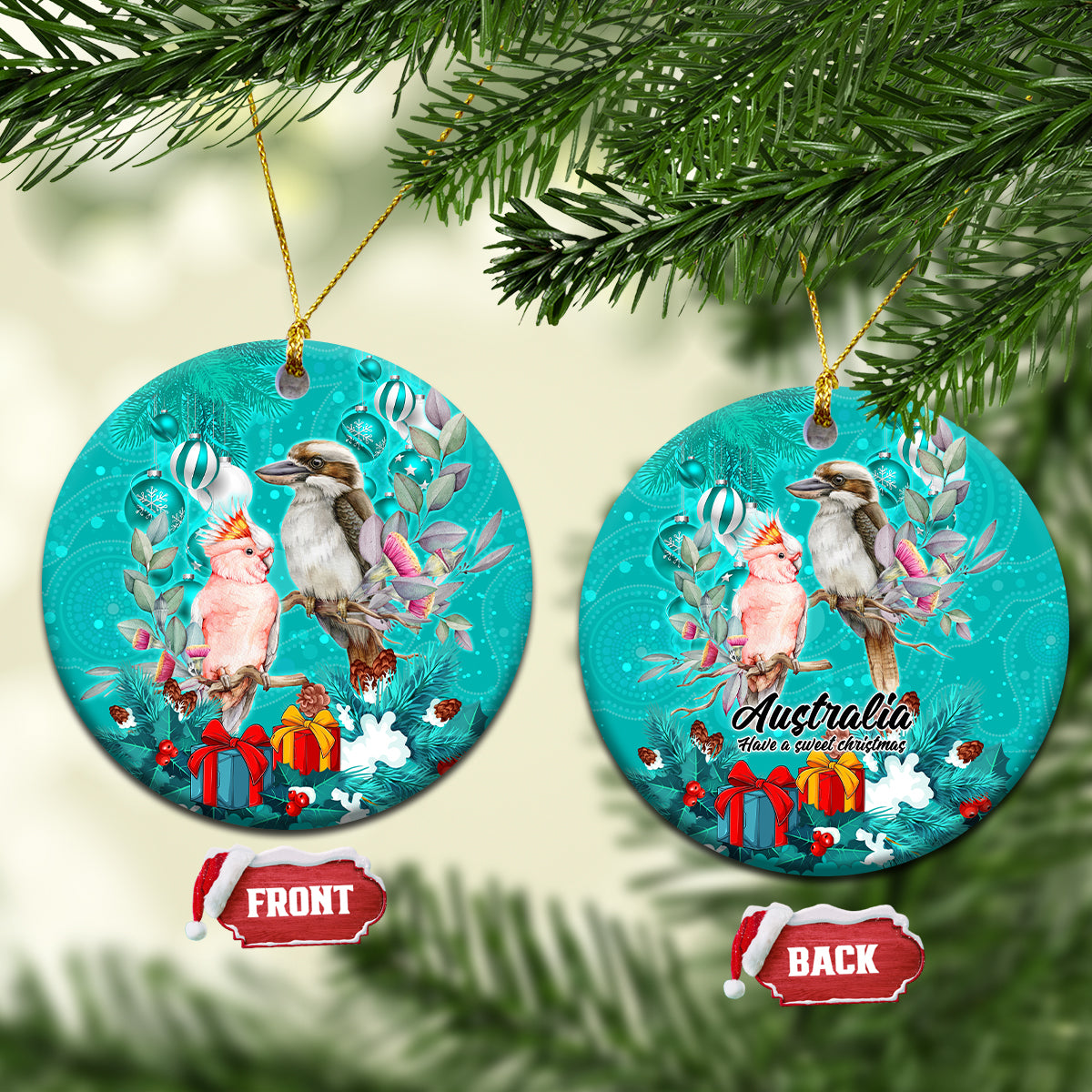 kookaburra-and-cockatoo-ceramic-ornament-australia-merry-christmas-aboriginal-teal-style