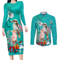 kookaburra-and-cockatoo-couples-matching-long-sleeve-bodycon-dress-and-long-sleeve-button-shirt-australia-merry-christmas-aboriginal-teal-style