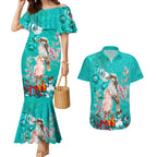 kookaburra-and-cockatoo-couples-matching-mermaid-dress-and-hawaiian-shirt-australia-merry-christmas-aboriginal-teal-style