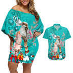 kookaburra-and-cockatoo-couples-matching-off-shoulder-short-dress-and-hawaiian-shirt-australia-merry-christmas-aboriginal-teal-style