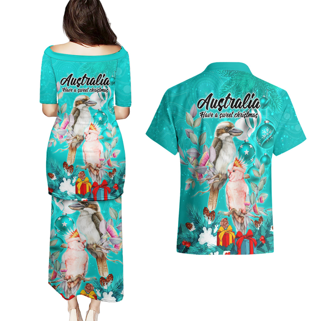 kookaburra-and-cockatoo-couples-matching-puletasi-dress-and-hawaiian-shirt-australia-merry-christmas-aboriginal-teal-style
