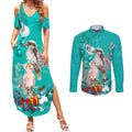 kookaburra-and-cockatoo-couples-matching-summer-maxi-dress-and-long-sleeve-button-shirt-australia-merry-christmas-aboriginal-teal-style