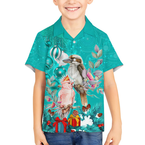 kookaburra-and-cockatoo-family-matching-long-sleeve-bodycon-dress-and-hawaiian-shirt-australia-merry-christmas-aboriginal-teal-style