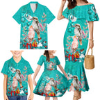 kookaburra-and-cockatoo-family-matching-mermaid-dress-and-hawaiian-shirt-australia-merry-christmas-aboriginal-teal-style