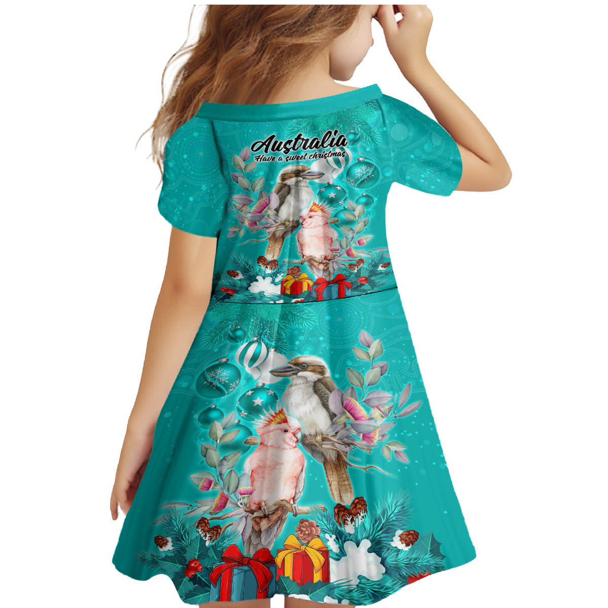 kookaburra-and-cockatoo-family-matching-mermaid-dress-and-hawaiian-shirt-australia-merry-christmas-aboriginal-teal-style