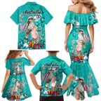 kookaburra-and-cockatoo-family-matching-mermaid-dress-and-hawaiian-shirt-australia-merry-christmas-aboriginal-teal-style