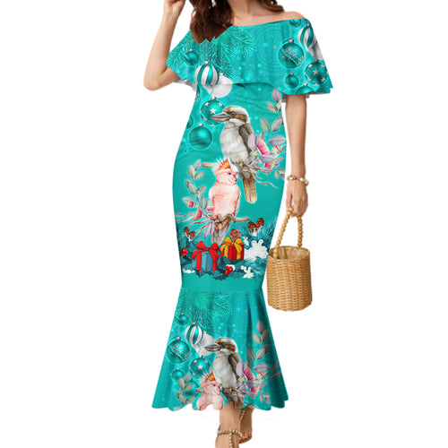 kookaburra-and-cockatoo-family-matching-mermaid-dress-and-hawaiian-shirt-australia-merry-christmas-aboriginal-teal-style