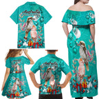 kookaburra-and-cockatoo-family-matching-off-shoulder-maxi-dress-and-hawaiian-shirt-australia-merry-christmas-aboriginal-teal-style