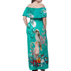 kookaburra-and-cockatoo-family-matching-off-shoulder-maxi-dress-and-hawaiian-shirt-australia-merry-christmas-aboriginal-teal-style