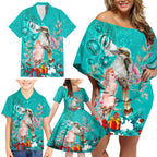 kookaburra-and-cockatoo-family-matching-off-shoulder-short-dress-and-hawaiian-shirt-australia-merry-christmas-aboriginal-teal-style