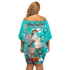 kookaburra-and-cockatoo-family-matching-off-shoulder-short-dress-and-hawaiian-shirt-australia-merry-christmas-aboriginal-teal-style