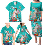 kookaburra-and-cockatoo-family-matching-puletasi-dress-and-hawaiian-shirt-australia-merry-christmas-aboriginal-teal-style
