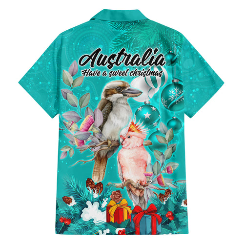 kookaburra-and-cockatoo-family-matching-short-sleeve-bodycon-dress-and-hawaiian-shirt-australia-merry-christmas-aboriginal-teal-style