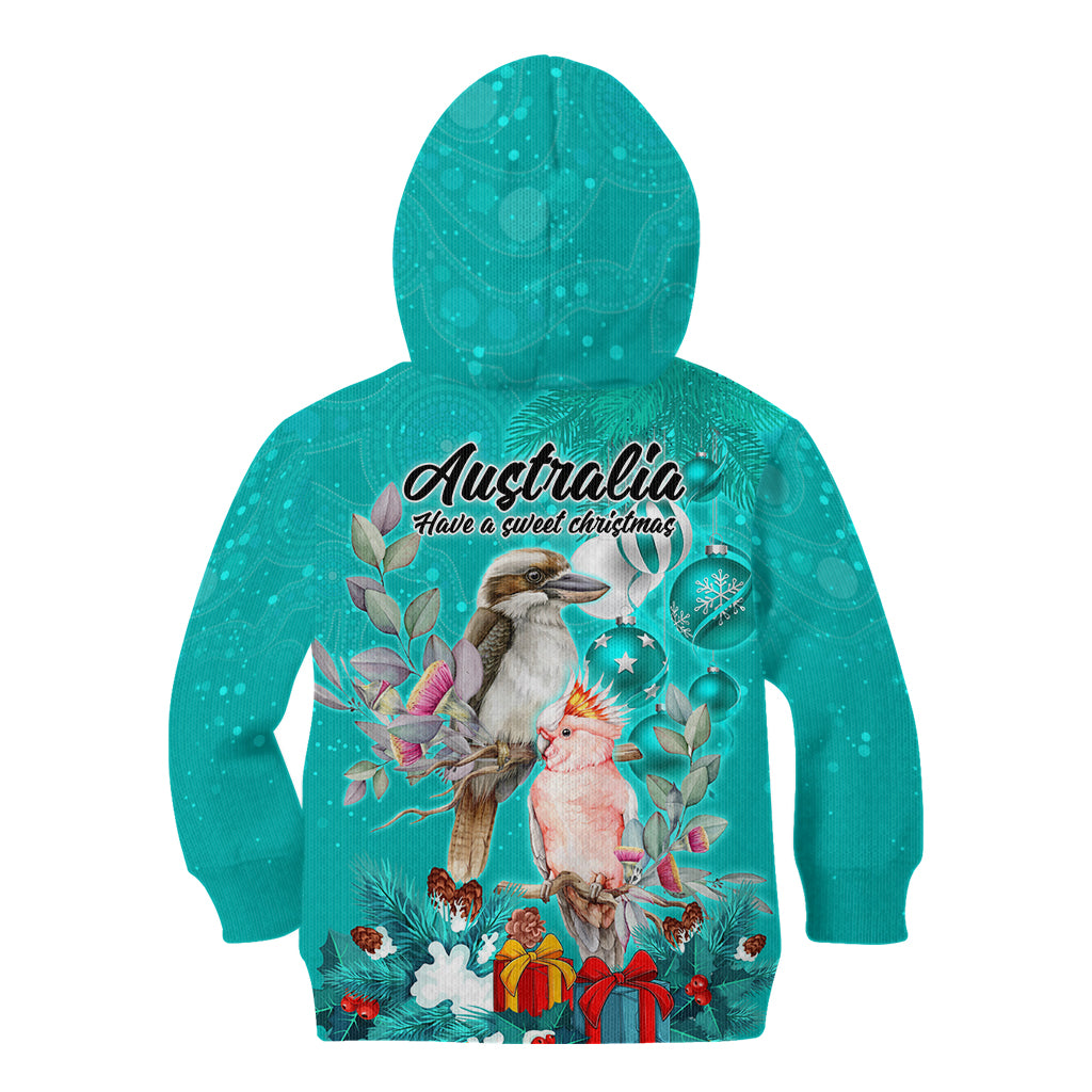 kookaburra-and-cockatoo-kid-hoodie-australia-merry-christmas-aboriginal-teal-style