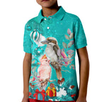 kookaburra-and-cockatoo-kid-polo-shirt-australia-merry-christmas-aboriginal-teal-style