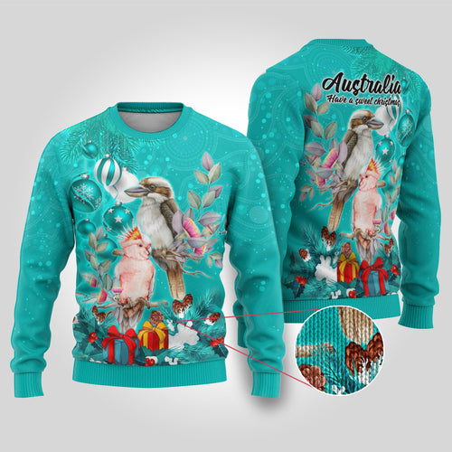 kookaburra-and-cockatoo-ugly-christmas-sweater-australia-merry-christmas-aboriginal-teal-style