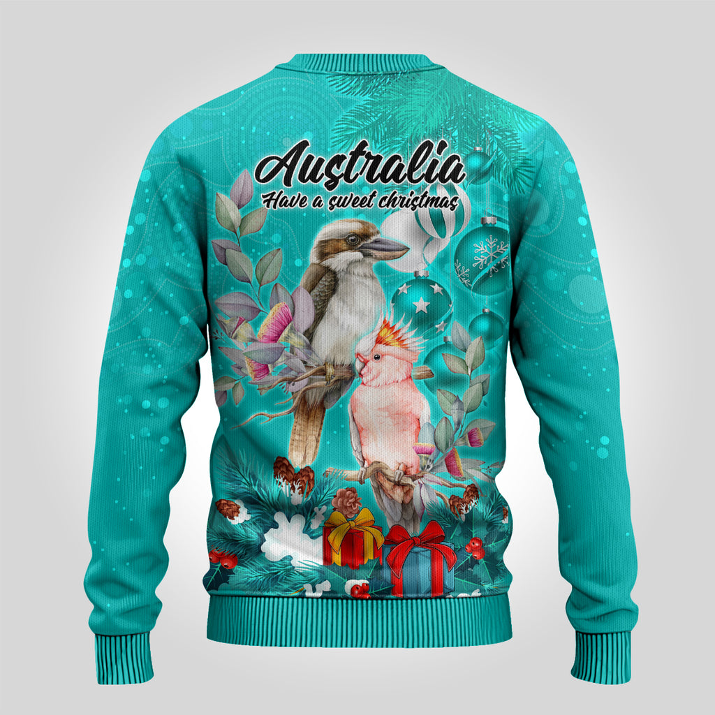 kookaburra-and-cockatoo-ugly-christmas-sweater-australia-merry-christmas-aboriginal-teal-style
