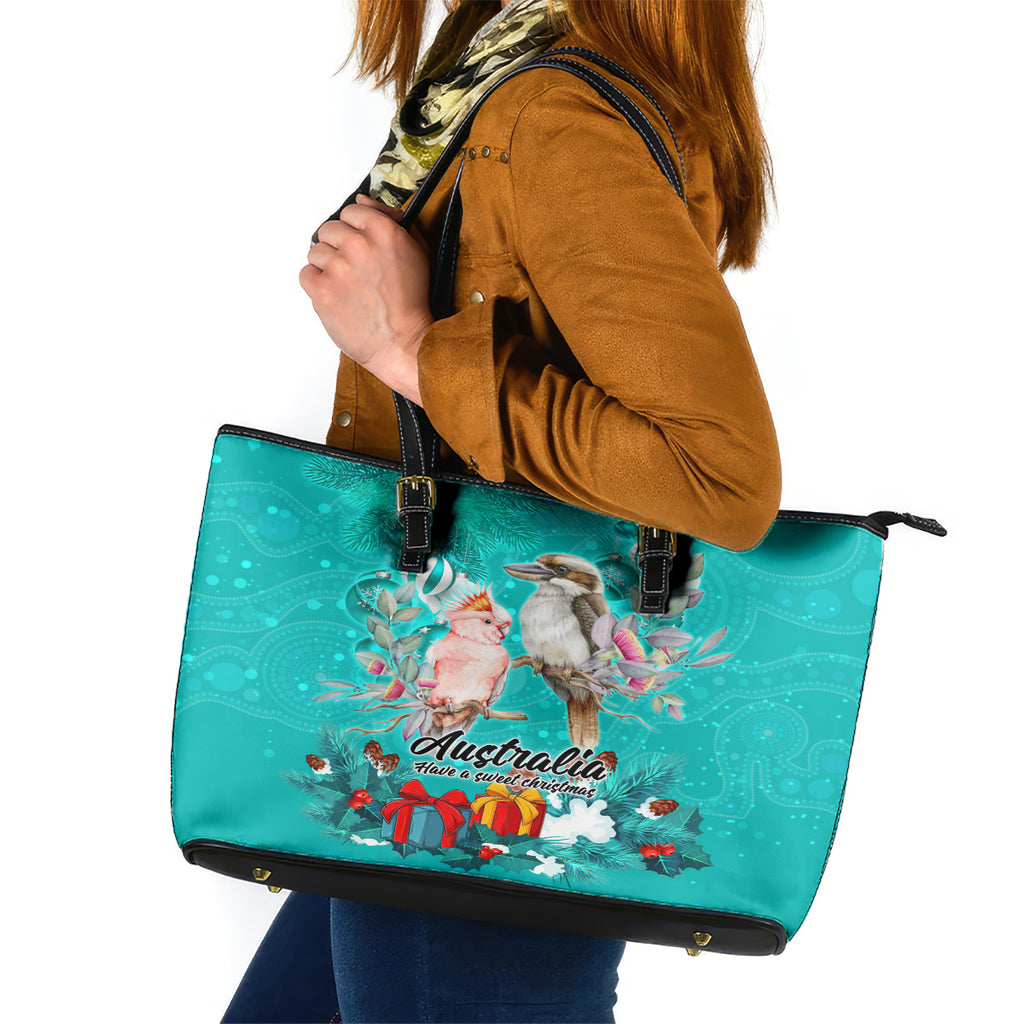 kookaburra-and-cockatoo-leather-tote-bag-australia-merry-christmas-aboriginal-teal-style