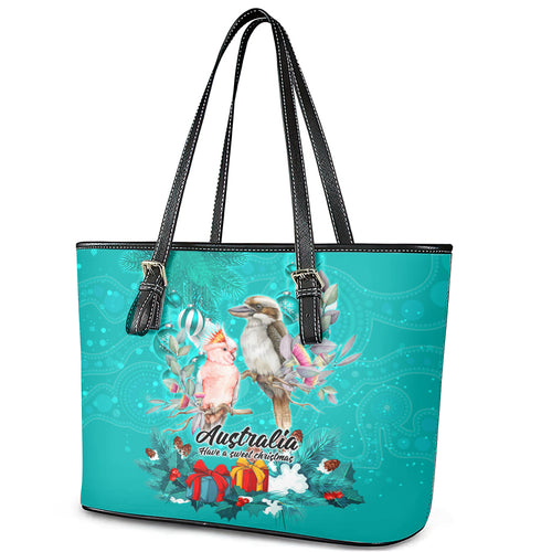 kookaburra-and-cockatoo-leather-tote-bag-australia-merry-christmas-aboriginal-teal-style